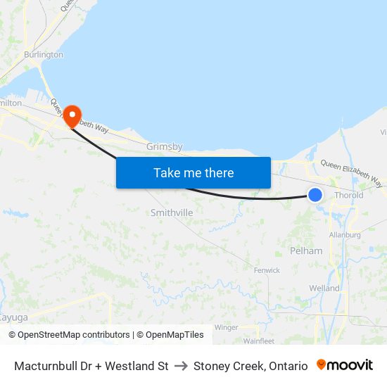 Macturnbull Dr + Westland St to Stoney Creek, Ontario map