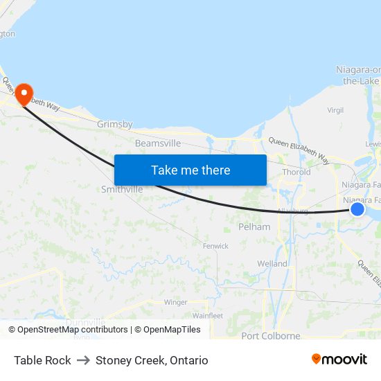 Table Rock to Stoney Creek, Ontario map