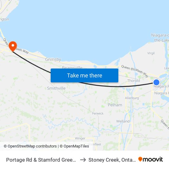 Portage Rd & Stamford Green Dr to Stoney Creek, Ontario map