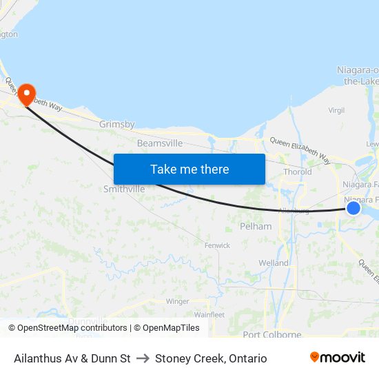 Ailanthus Av & Dunn St to Stoney Creek, Ontario map