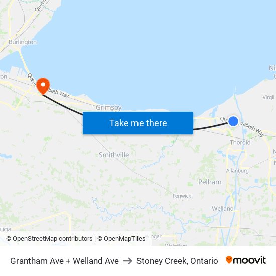 Grantham Ave + Welland Ave to Stoney Creek, Ontario map