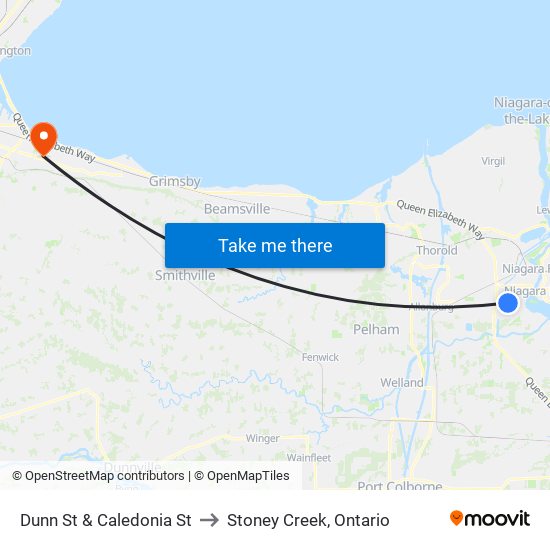 Dunn St & Caledonia St to Stoney Creek, Ontario map