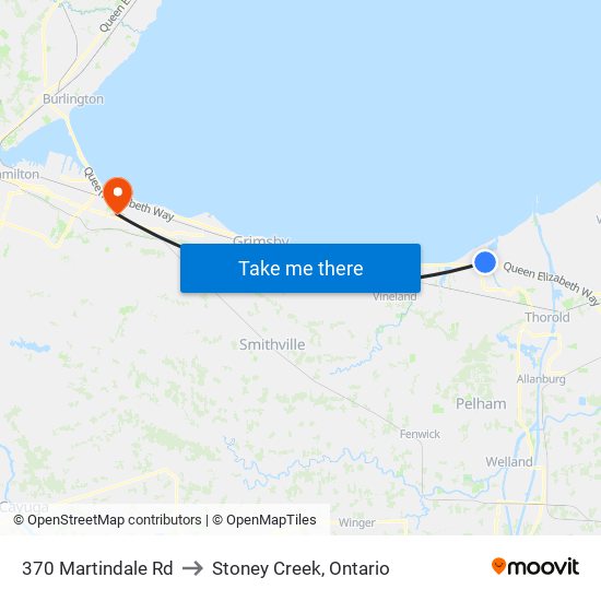 370 Martindale Rd to Stoney Creek, Ontario map