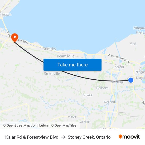 Kalar Rd & Forestview Blvd to Stoney Creek, Ontario map
