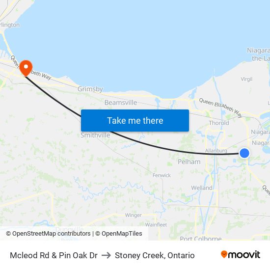 Mcleod Rd & Pin Oak Dr to Stoney Creek, Ontario map