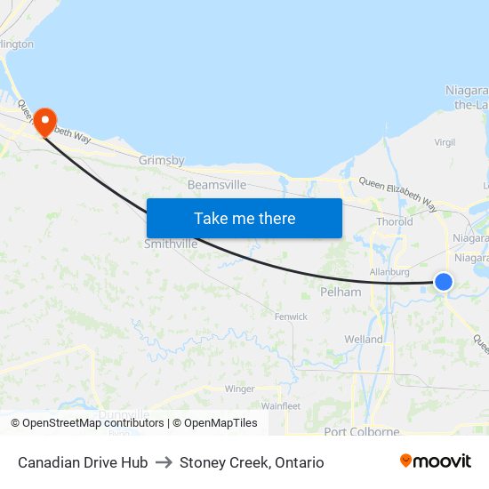 Canadian Drive Hub to Stoney Creek, Ontario map