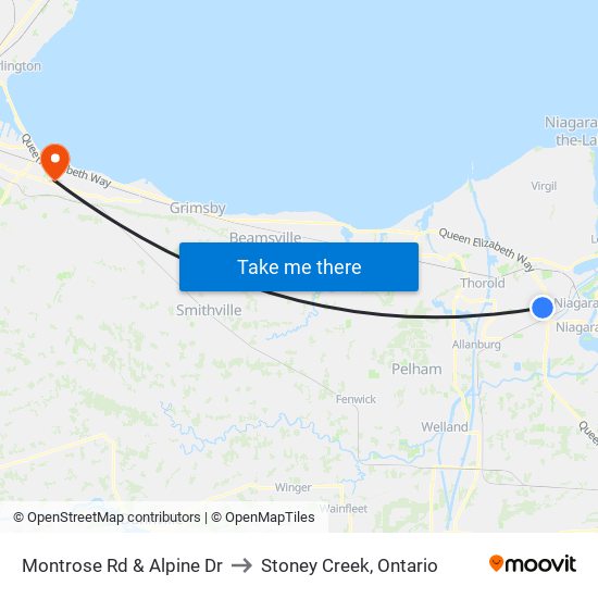 Montrose Rd & Alpine Dr to Stoney Creek, Ontario map