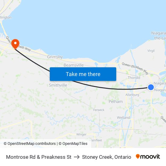 Montrose Rd & Preakness St to Stoney Creek, Ontario map