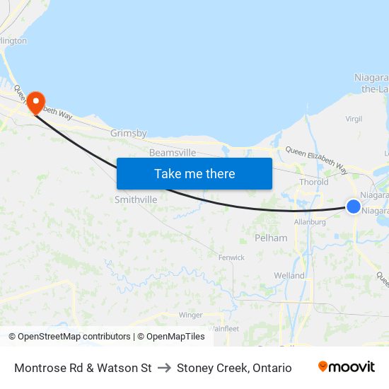 Montrose Rd & Watson St to Stoney Creek, Ontario map