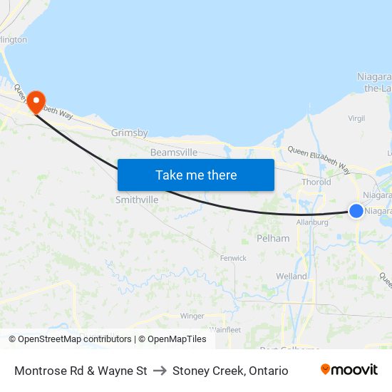 Montrose Rd & Wayne St to Stoney Creek, Ontario map