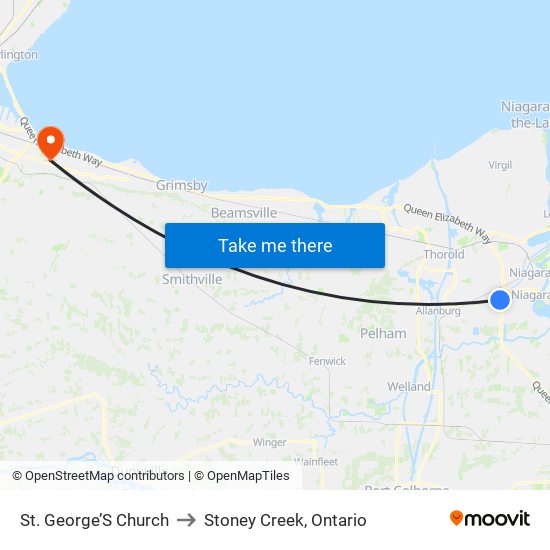 St. George’S Church to Stoney Creek, Ontario map