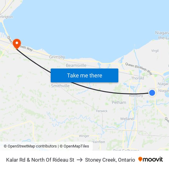 Kalar Rd & North Of Rideau St to Stoney Creek, Ontario map