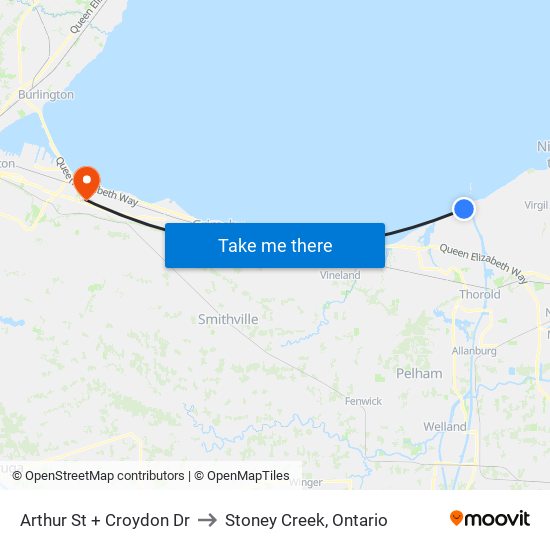 Arthur St + Croydon Dr to Stoney Creek, Ontario map