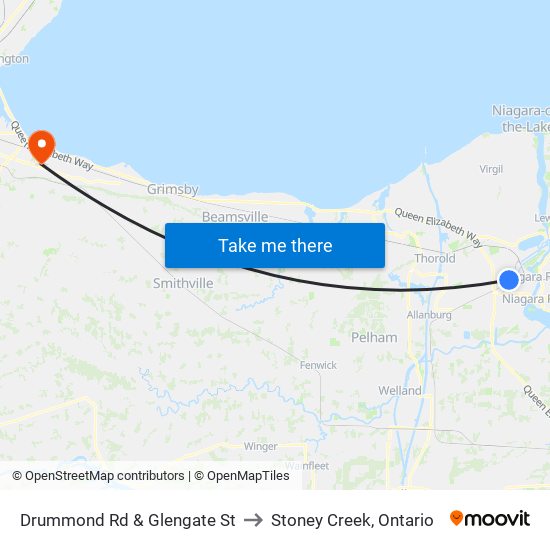 Drummond Rd & Glengate St to Stoney Creek, Ontario map