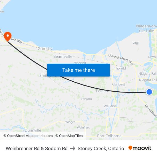 Weinbrenner Rd & Sodom Rd to Stoney Creek, Ontario map