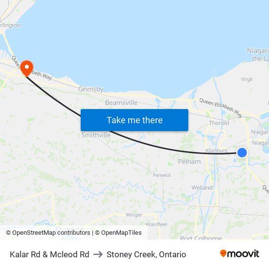 Kalar Rd & Mcleod Rd to Stoney Creek, Ontario map