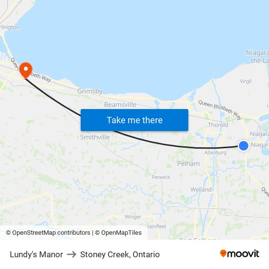 Lundy's Manor to Stoney Creek, Ontario map