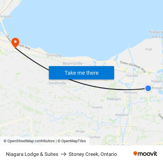 Niagara Lodge & Suites to Stoney Creek, Ontario map