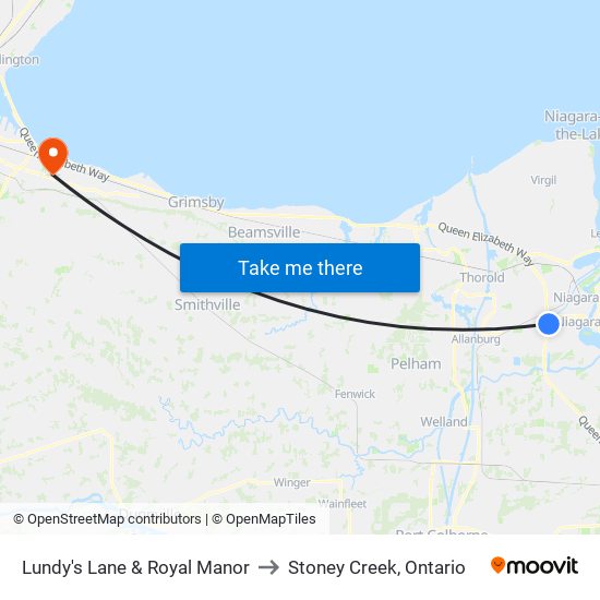 Lundy's Lane & Royal Manor to Stoney Creek, Ontario map