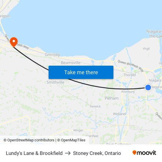 Lundy's Lane & Brookfield to Stoney Creek, Ontario map