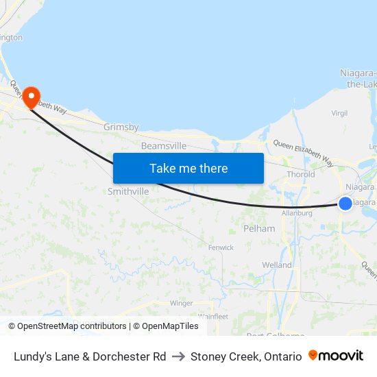 Lundy's Lane & Dorchester Rd to Stoney Creek, Ontario map