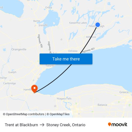 Trent at Blackburn to Stoney Creek, Ontario map