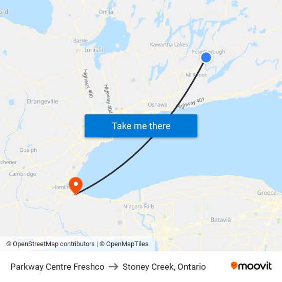 Parkway Centre Freshco to Stoney Creek, Ontario map