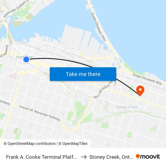 Frank A. Cooke Terminal Platform 7 to Stoney Creek, Ontario map