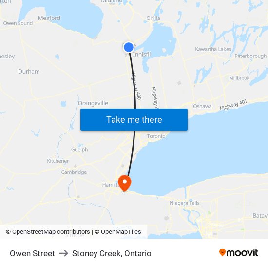 Owen Street to Stoney Creek, Ontario map