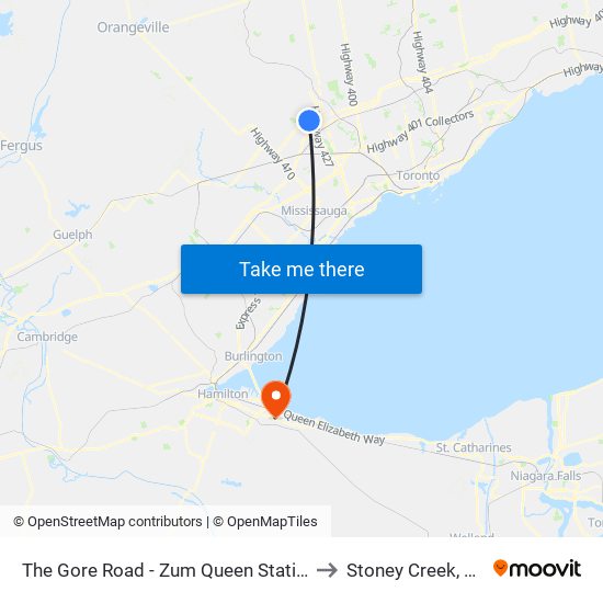 The Gore Road - Zum Queen Station Stop Wb to Stoney Creek, Ontario map