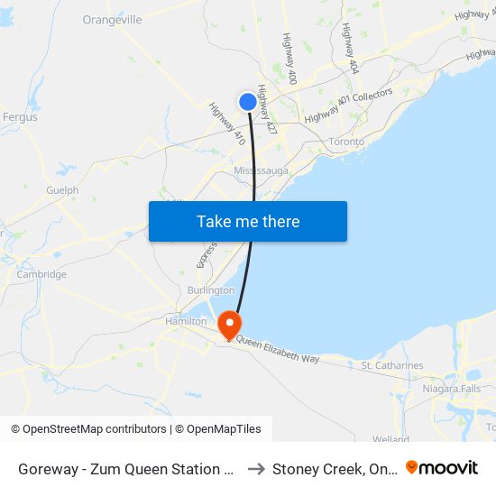 Goreway - Zum Queen Station Stop Eb to Stoney Creek, Ontario map