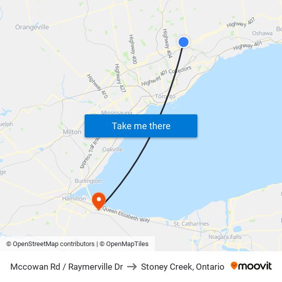 Mccowan Rd / Raymerville Dr to Stoney Creek, Ontario map