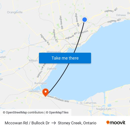 Mccowan Rd / Bullock Dr to Stoney Creek, Ontario map