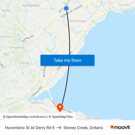 Hurontario St At Derry Rd E to Stoney Creek, Ontario map