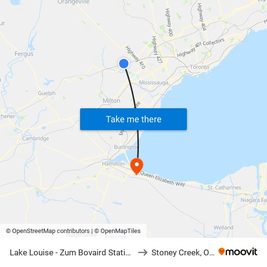 Lake Louise - Zum Bovaird Station Stop Eb to Stoney Creek, Ontario map