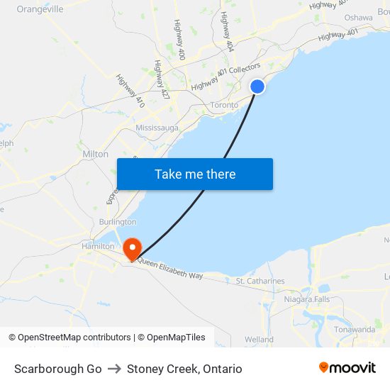 Scarborough Go to Stoney Creek, Ontario map