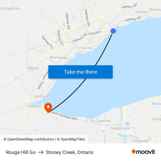 Rouge Hill Go to Stoney Creek, Ontario map