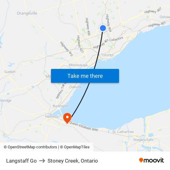 Langstaff Go to Stoney Creek, Ontario map
