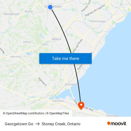 Georgetown Go to Stoney Creek, Ontario map