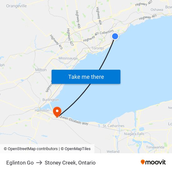 Eglinton Go to Stoney Creek, Ontario map