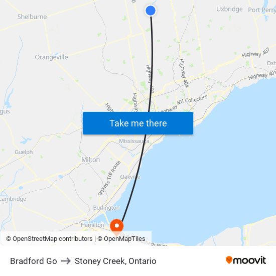 Bradford Go to Stoney Creek, Ontario map