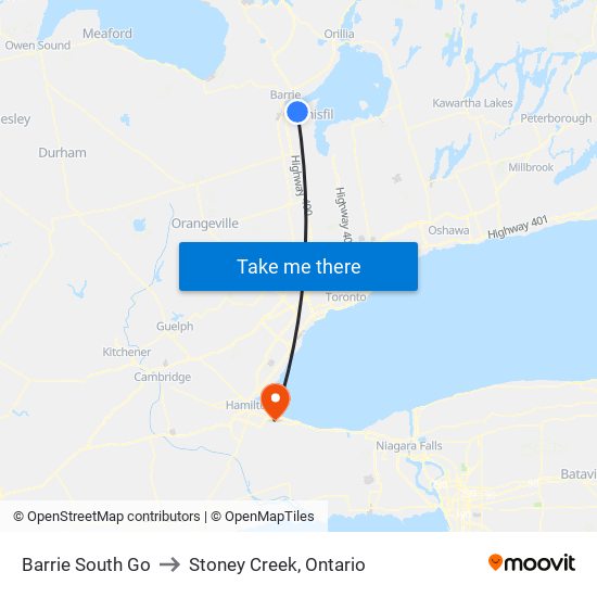 Barrie South Go to Stoney Creek, Ontario map