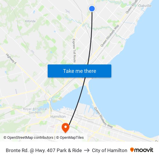 Bronte Rd. @ Hwy. 407 Park & Ride to City of Hamilton map