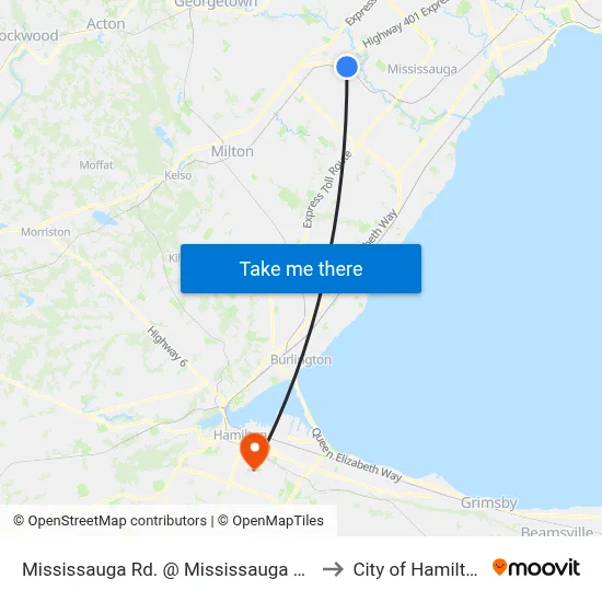 Mississauga Rd. @ Mississauga Rd. to City of Hamilton map