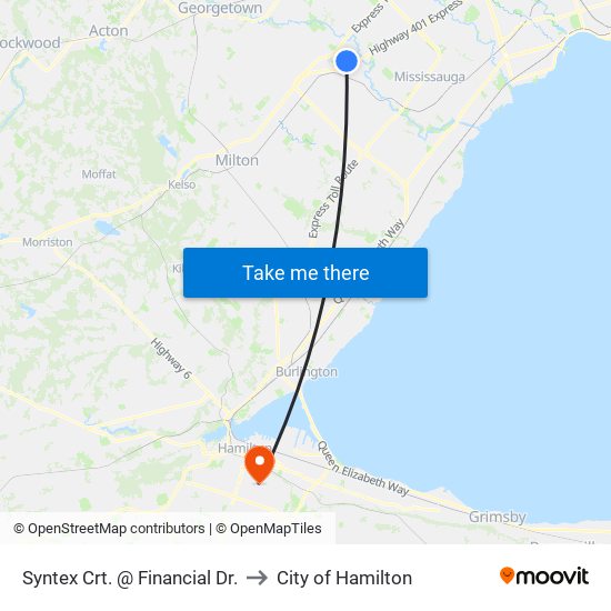 Syntex Crt. @ Financial Dr. to City of Hamilton map