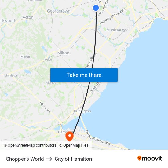 Shopper's World to City of Hamilton map