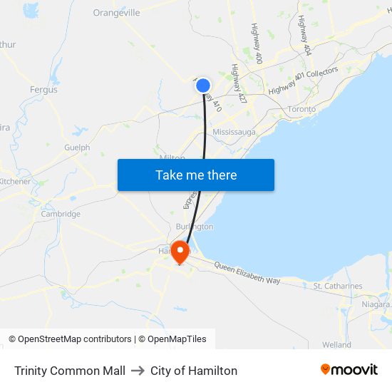 Trinity Common Mall to City of Hamilton map