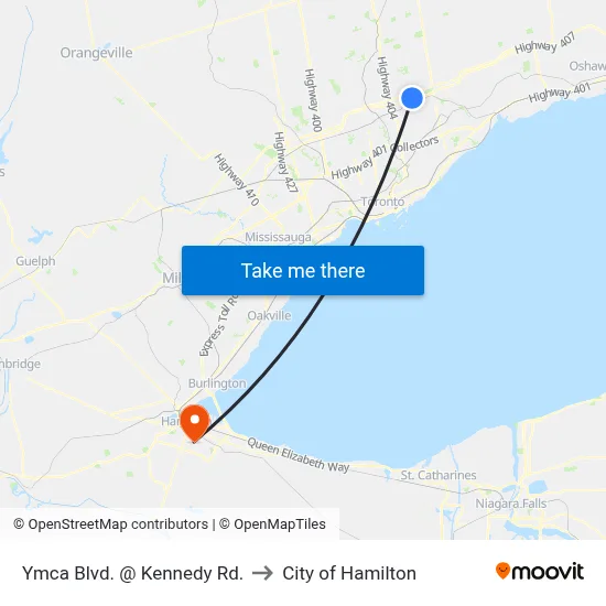 Ymca Blvd. @ Kennedy Rd. to City of Hamilton map