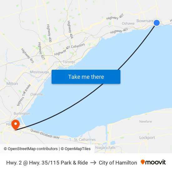 Hwy. 2 @ Hwy. 35/115 Park & Ride to City of Hamilton map