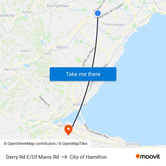 Derry Rd E/Of Mavis Rd to City of Hamilton map